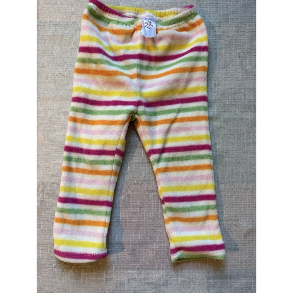 Old Navy Baby Girls 12-24M Fleece Pajama Pants Rainbow Stripe Soft Toddler—1